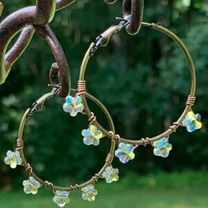 Crystal Star Flower Big Hoop Earrings